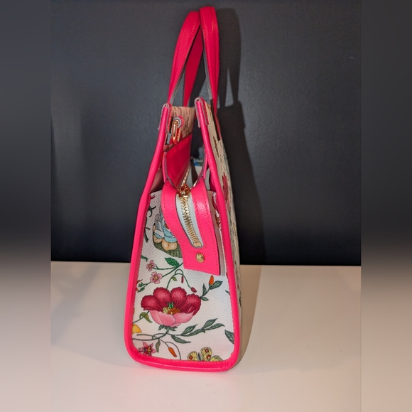 NWT Authentic Gucci Floral Cabas Shoulder Tote With Hot Pink Leather Accents - Picture 5 of 12